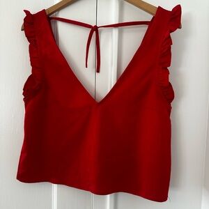 Red Ruffle Sleeve Women's Top